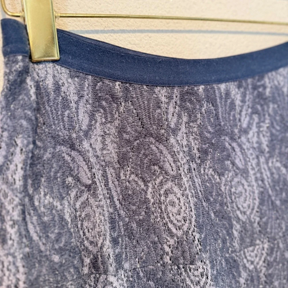 Free People Blue Paisley Lace Midi Skirt Shimmer Tiered Boho Medium‎
